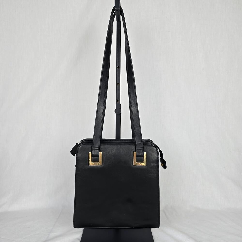 Hillard & Hansen Leather Shoulder Bag Black Card Holder Snap & Zipper Closures